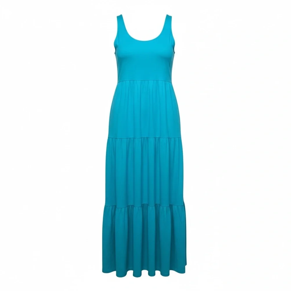 Crown & Ivy turquoise blue maxi long dress layered Size XL 100% Cotton NWT - Picture 1 of 5